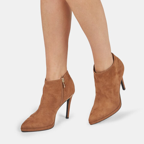 Botines de mujer con efecto ante y tacón de aguja , Marrón Botines de mujer con efecto ante y tacón de aguja , Marrón